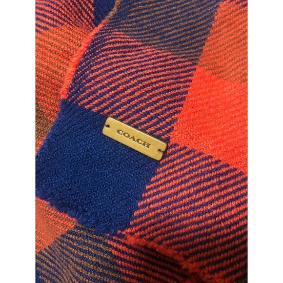 Coach Scarf Wrap Wool Blend Plaid Tartan Fringe 20” x 66” - Picture 3 of 3